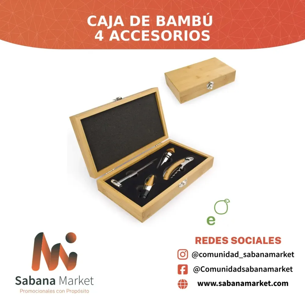 Caja de Bambú 4 Accesorios